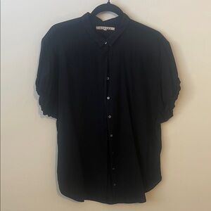 Xirena short sleeve navy button down with ruffled sleeves